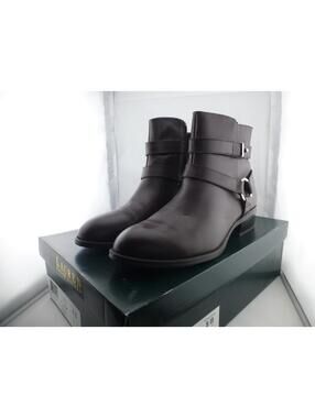 Lauren Ralph Lauren Margo Ankle Boots Women's 8B Dark Brown Leather Buckle M3